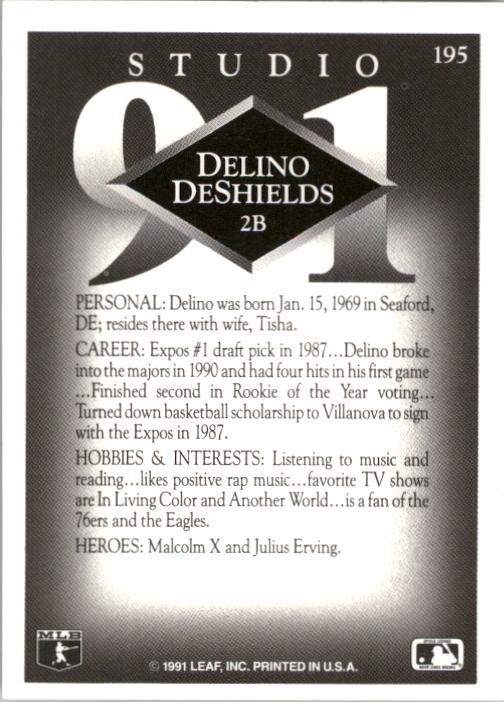 1991 Studio #195 Delino DeShields back image
