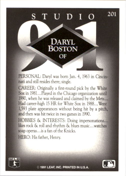 1991 Studio #201 Daryl Boston back image