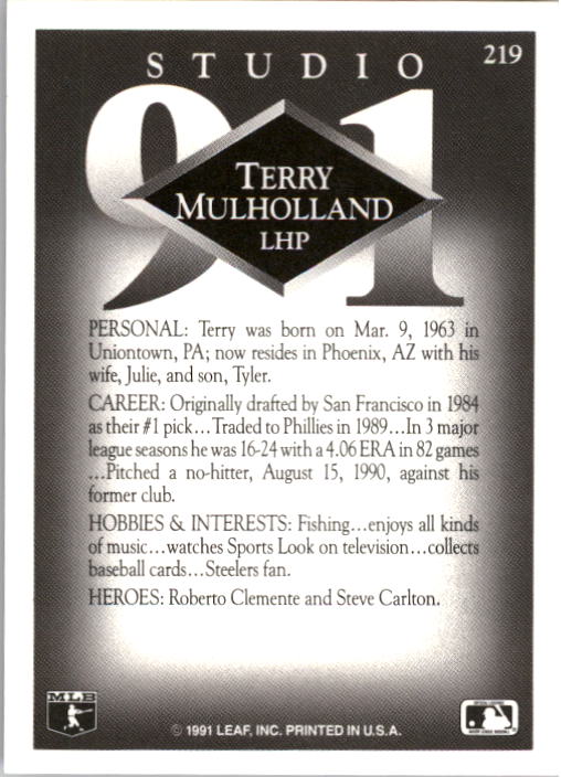 1991 Studio #219 Terry Mulholland back image