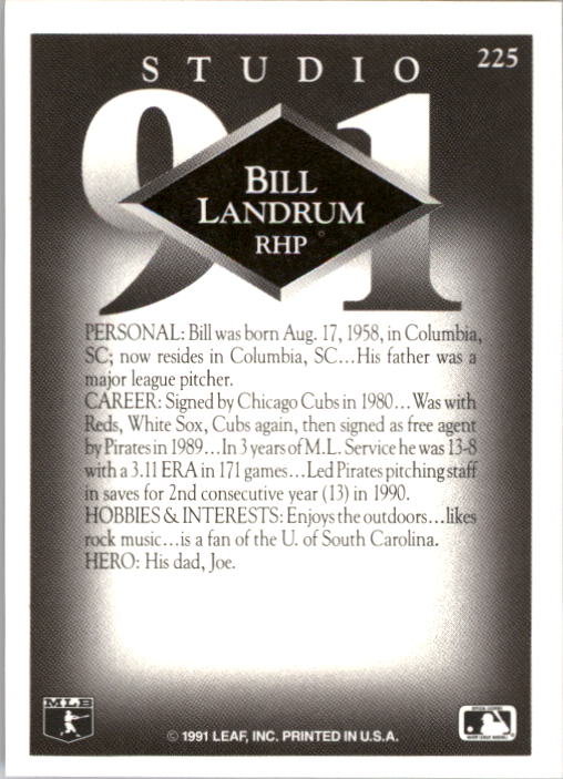 1991 Studio #225 Bill Landrum back image
