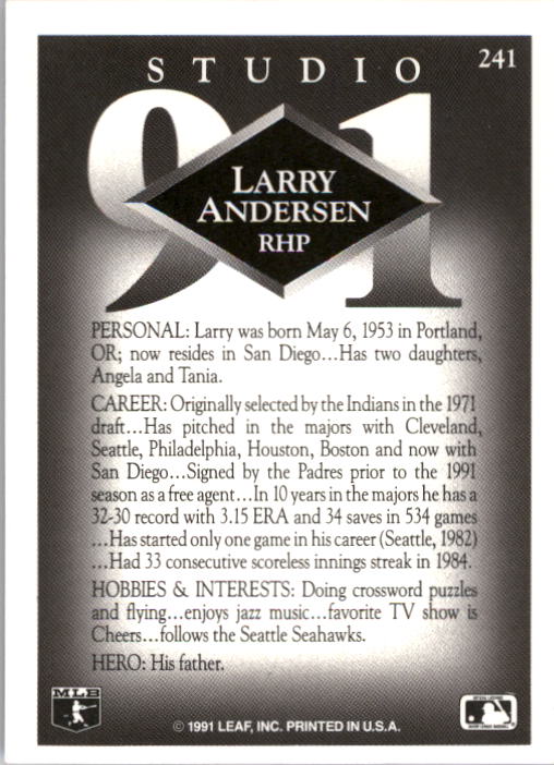 1991 Studio #241 Larry Andersen back image
