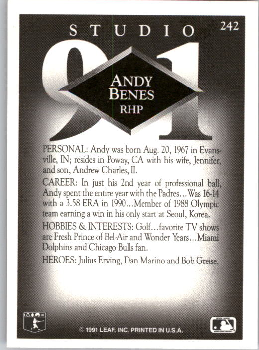1991 Studio #242 Andy Benes back image