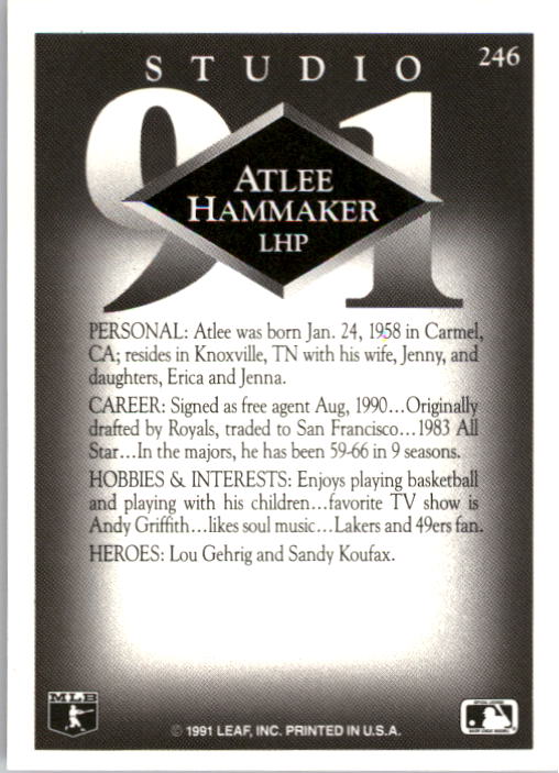 1991 Studio #246 Atlee Hammaker back image
