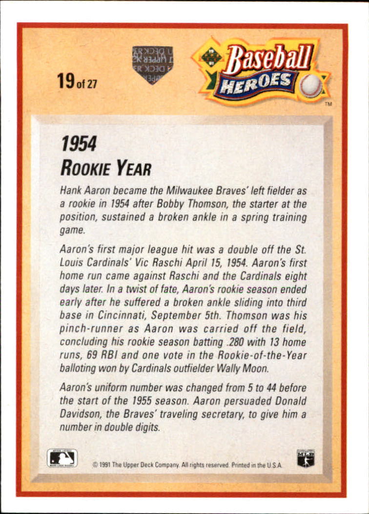 1991 Upper Deck Aaron Heroes #19 Hank Aaron back image