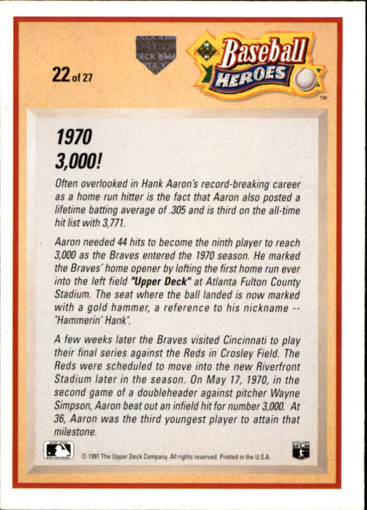 1991 Upper Deck Aaron Heroes #22 Hank Aaron back image