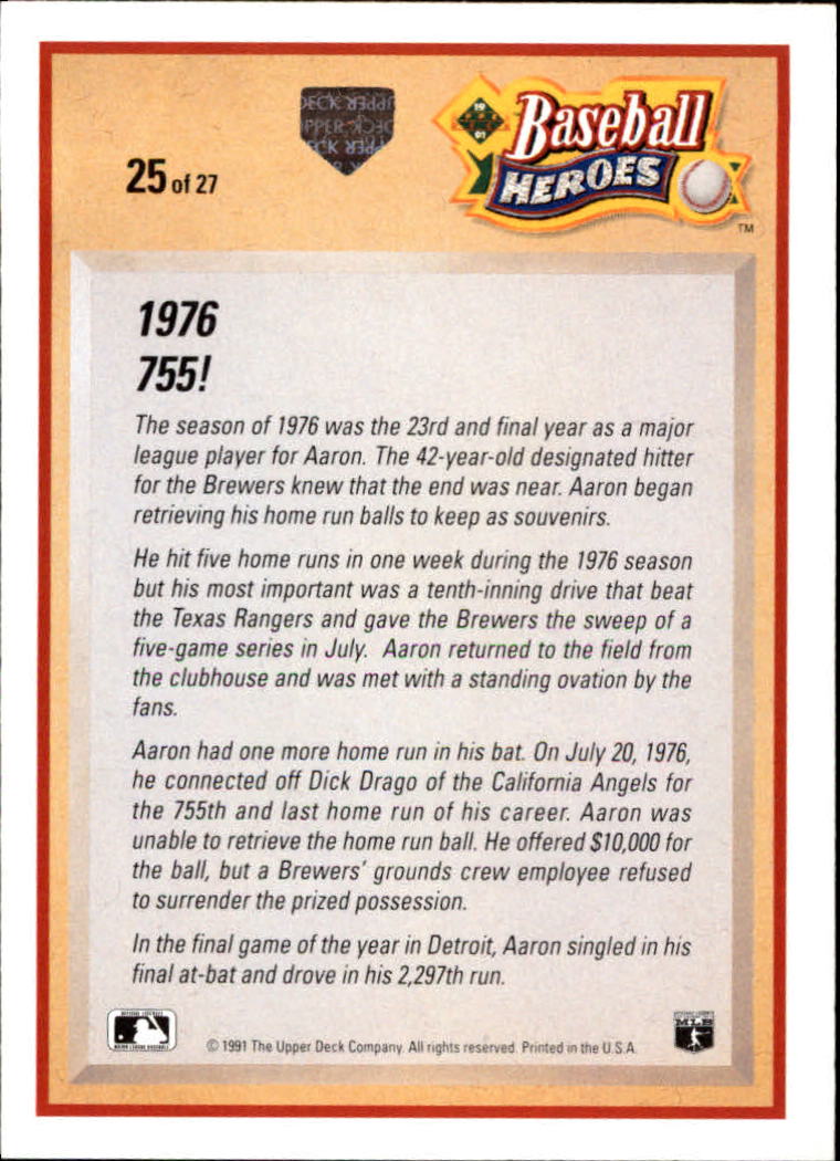 1991 Upper Deck Aaron Heroes #25 Hank Aaron back image