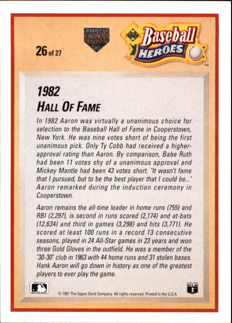 1991 Upper Deck Aaron Heroes #26 Hank Aaron back image