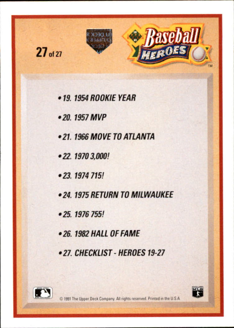 1991 Upper Deck Aaron Heroes #27 Hank Aaron CL back image