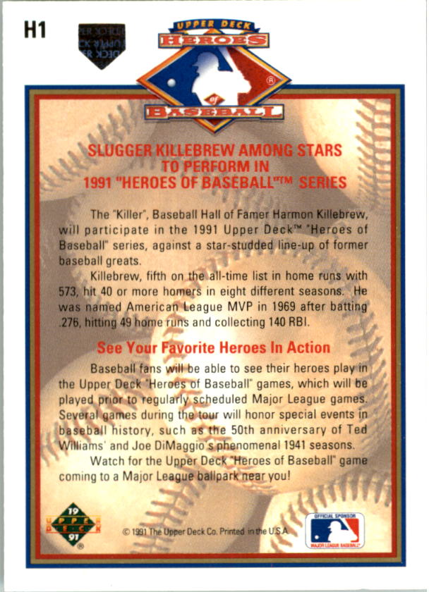 1991 Upper Deck Heroes of Baseball #H1 Harmon Killebrew back image