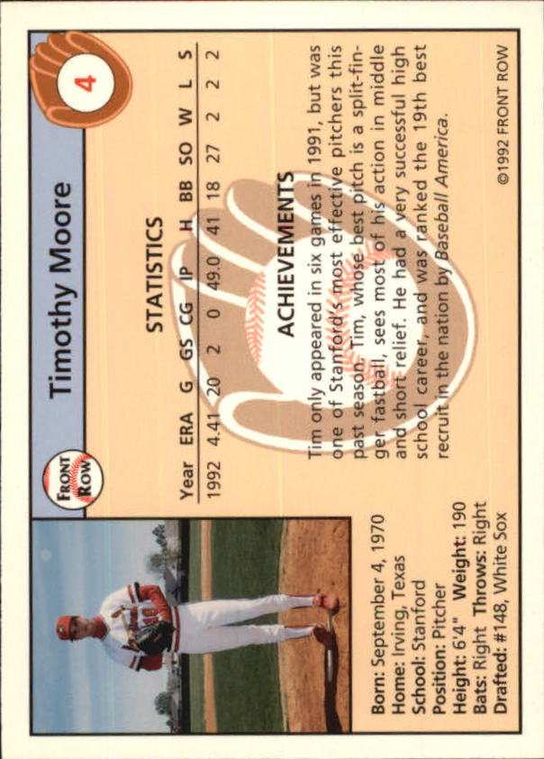 1992 Front Row Draft Picks #4 Tim Moore back image