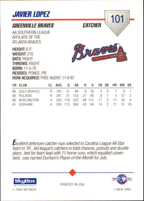 B1182- 1992 SkyBox AA Baseball Card #s 1-200 -You Pick- 15+ FREE US SHIP - Picture 179 of 345