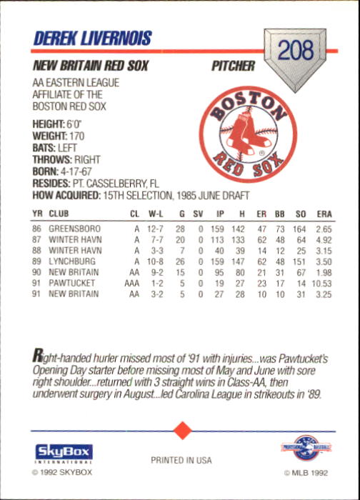 B1182- 1992 SkyBox AA Baseball Card #s 201-310 -You Pick- 15+ FREE US SHIP - Picture 17 of 189