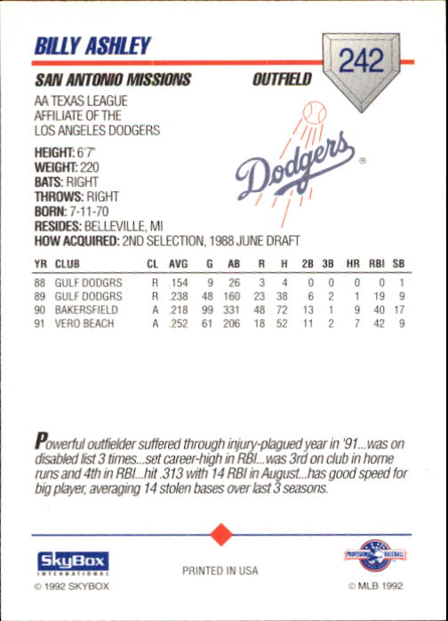 B1182- 1992 SkyBox AA Baseball Card #s 201-310 -You Pick- 15+ FREE US SHIP - Picture 71 of 189