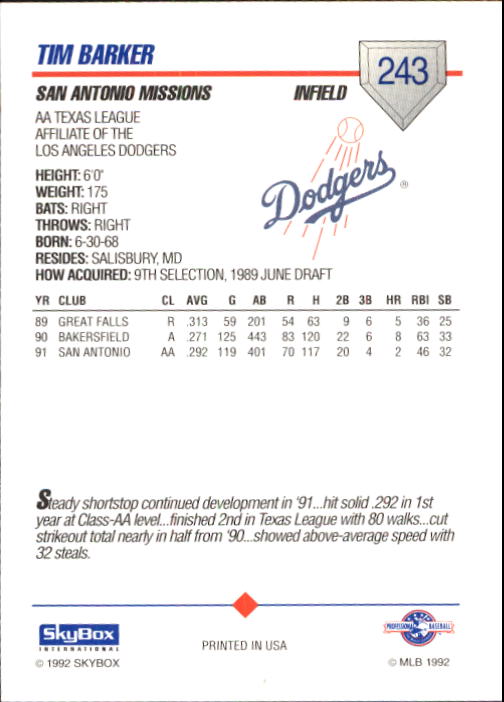 B1182- 1992 SkyBox AA Baseball Card #s 201-310 -You Pick- 15+ FREE US SHIP - Picture 73 of 189