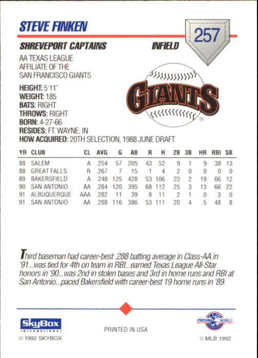 B1182- 1992 SkyBox AA Baseball Card #s 201-310 -You Pick- 15+ FREE US SHIP - Picture 93 of 189