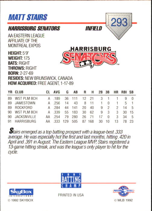 B1182- 1992 SkyBox AA Baseball Card #s 201-310 -You Pick- 15+ FREE US SHIP - Picture 159 of 189
