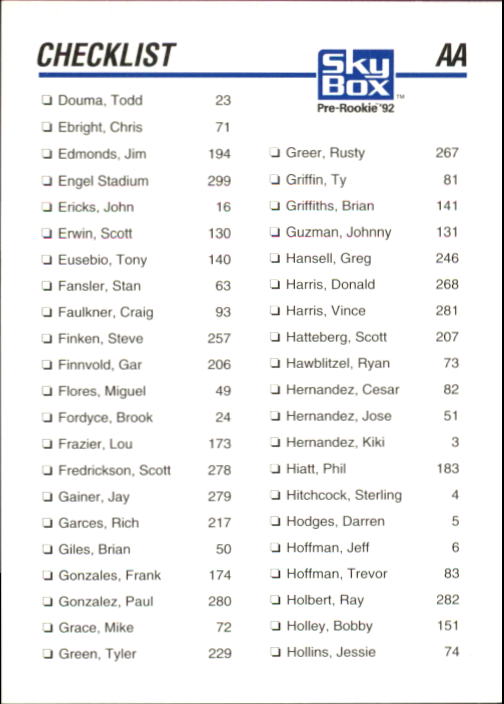 1992 SkyBox AA #304 Checklist Alpha 2