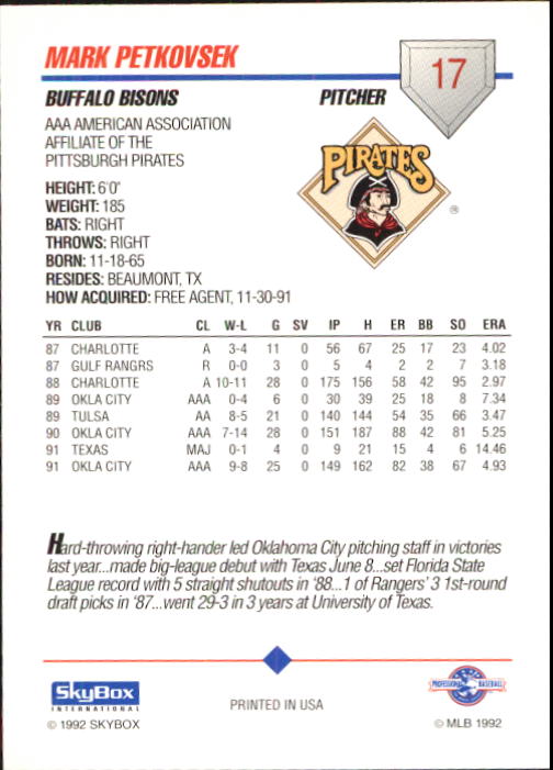 B0451- 1992 SkyBox AAA Baseball Card #'s 1-200 -You Pick- 15+ FREE US SHIP - Picture 33 of 389