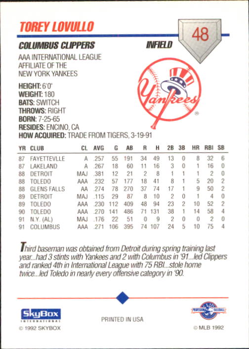 B0451- 1992 SkyBox AAA Baseball Card #'s 1-200 -You Pick- 15+ FREE US SHIP - Picture 95 of 389