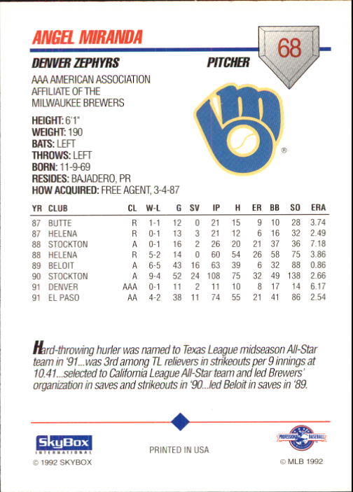 B0451- 1992 SkyBox AAA Baseball Card #'s 1-200 -You Pick- 15+ FREE US SHIP - Picture 131 of 389