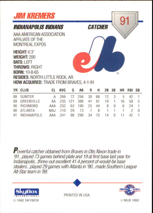 B0451- 1992 SkyBox AAA Baseball Card #'s 1-200 -You Pick- 15+ FREE US SHIP - Picture 177 of 389