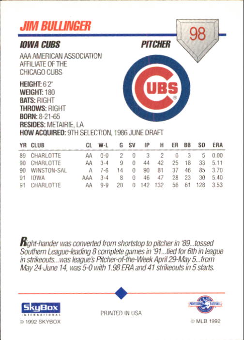 B0451- 1992 SkyBox AAA Baseball Card #'s 1-200 -You Pick- 15+ FREE US SHIP - Picture 191 of 389