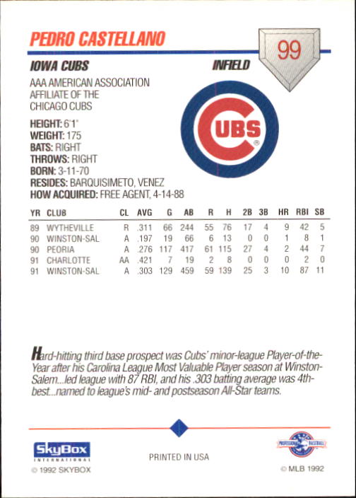 B0451- 1992 SkyBox AAA Baseball Card #'s 1-200 -You Pick- 15+ FREE US SHIP - Picture 193 of 389