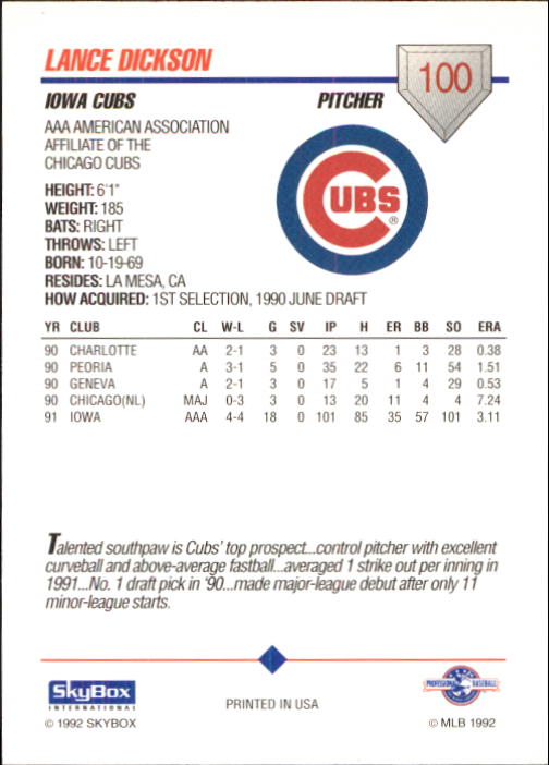 B0451- 1992 SkyBox AAA Baseball Card #'s 1-200 -You Pick- 15+ FREE US SHIP - Picture 195 of 389