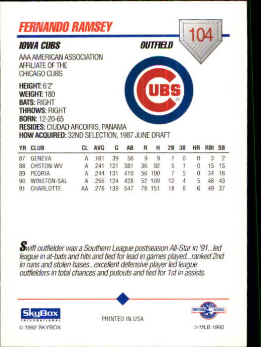 B0451- 1992 SkyBox AAA Baseball Card #'s 1-200 -You Pick- 15+ FREE US SHIP - Picture 203 of 389