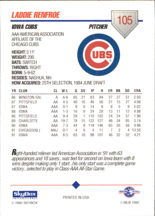 B0451- 1992 SkyBox AAA Baseball Card #'s 1-200 -You Pick- 15+ FREE US SHIP - Picture 205 of 389