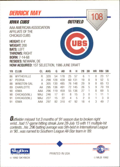 B0451- 1992 SkyBox AAA Baseball Card #'s 1-200 -You Pick- 15+ FREE US SHIP - Picture 211 of 389