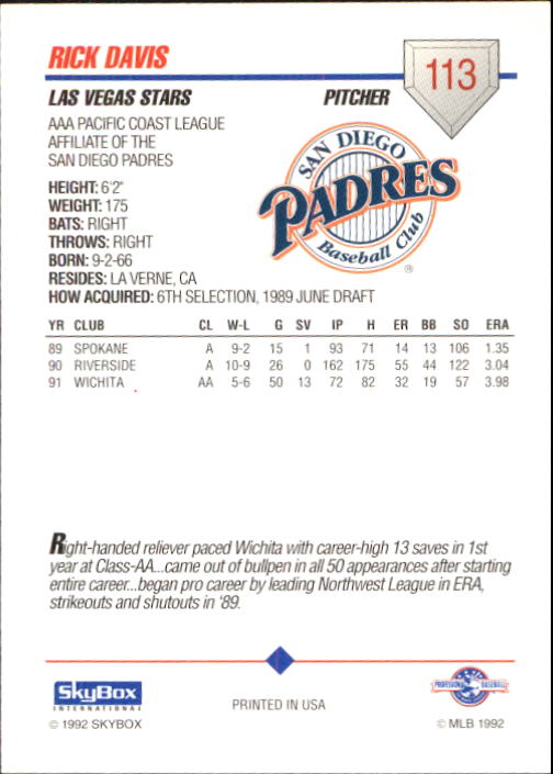 B0451- 1992 SkyBox AAA Baseball Card #'s 1-200 -You Pick- 15+ FREE US SHIP - Picture 219 of 389