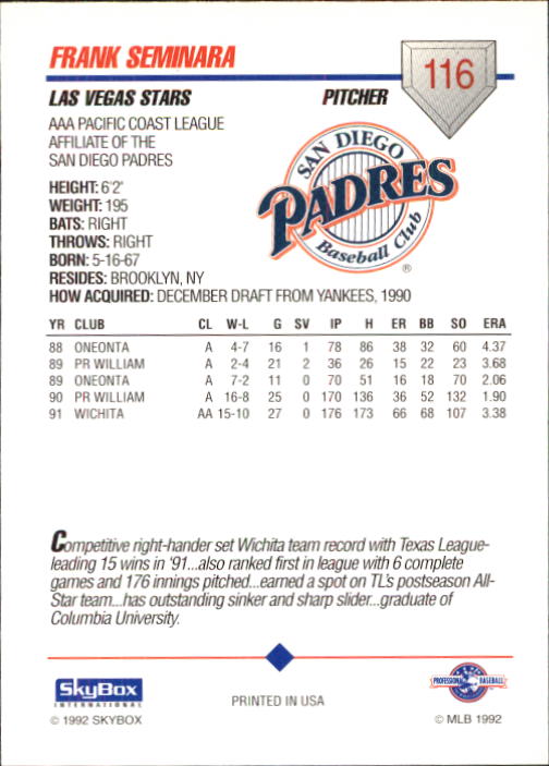 B0451- 1992 SkyBox AAA Baseball Card #'s 1-200 -You Pick- 15+ FREE US SHIP - Picture 225 of 389