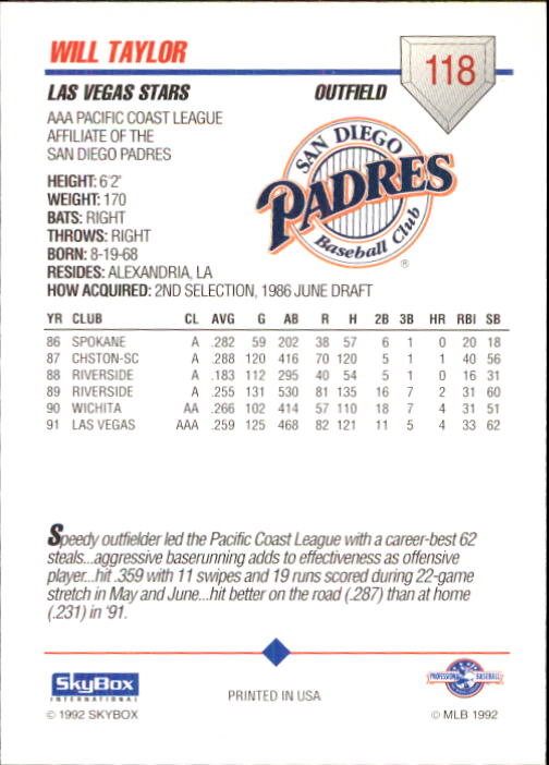 B0451- 1992 SkyBox AAA Baseball Card #'s 1-200 -You Pick- 15+ FREE US SHIP - Picture 229 of 389