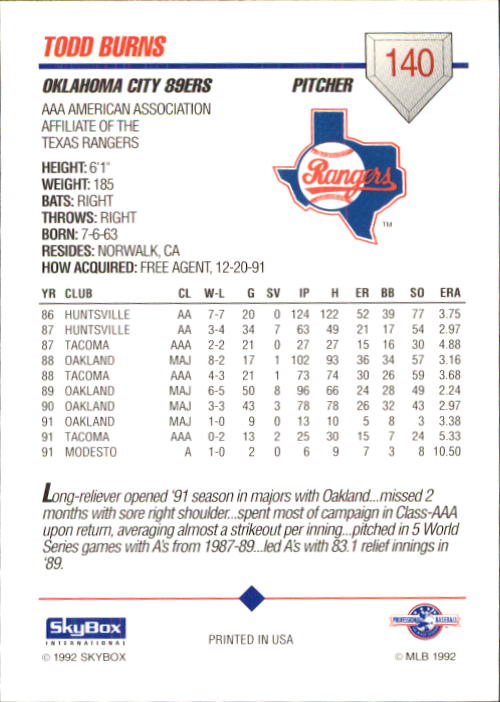 B0451- 1992 SkyBox AAA Baseball Card #'s 1-200 -You Pick- 15+ FREE US SHIP - Picture 271 of 389