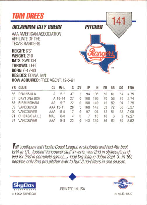 B0451- 1992 SkyBox AAA Baseball Card #'s 1-200 -You Pick- 15+ FREE US SHIP - Picture 273 of 389