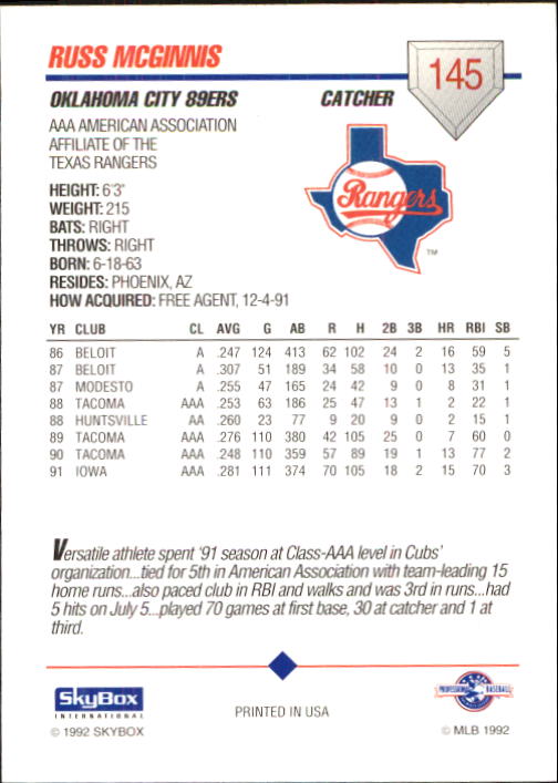 B0451- 1992 SkyBox AAA Baseball Card #'s 1-200 -You Pick- 15+ FREE US SHIP - Picture 279 of 389