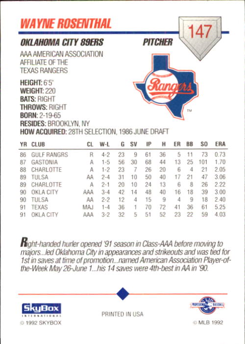 B0451- 1992 SkyBox AAA Baseball Card #'s 1-200 -You Pick- 15+ FREE US SHIP - Picture 283 of 389