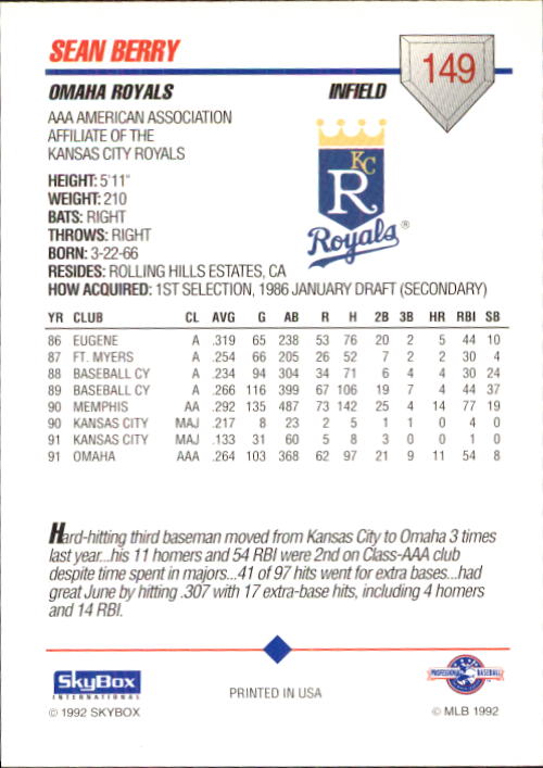 B0451- 1992 SkyBox AAA Baseball Card #'s 1-200 -You Pick- 15+ FREE US SHIP - Picture 287 of 389