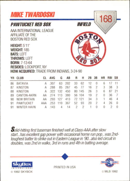 B0451- 1992 SkyBox AAA Baseball Card #'s 1-200 -You Pick- 15+ FREE US SHIP - Picture 325 of 389