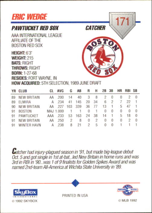 B0451- 1992 SkyBox AAA Baseball Card #'s 1-200 -You Pick- 15+ FREE US SHIP - Picture 331 of 389