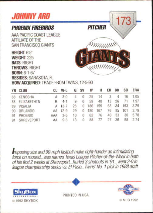 B0451- 1992 SkyBox AAA Baseball Card #'s 1-200 -You Pick- 15+ FREE US SHIP - Picture 335 of 389