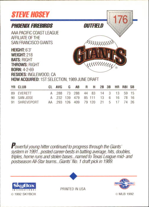 B0451- 1992 SkyBox AAA Baseball Card #'s 1-200 -You Pick- 15+ FREE US SHIP - Picture 341 of 389