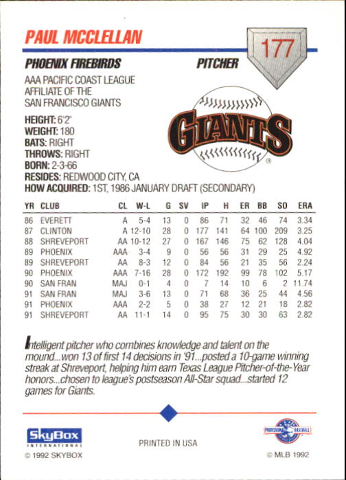 B0451- 1992 SkyBox AAA Baseball Card #'s 1-200 -You Pick- 15+ FREE US SHIP - Picture 343 of 389