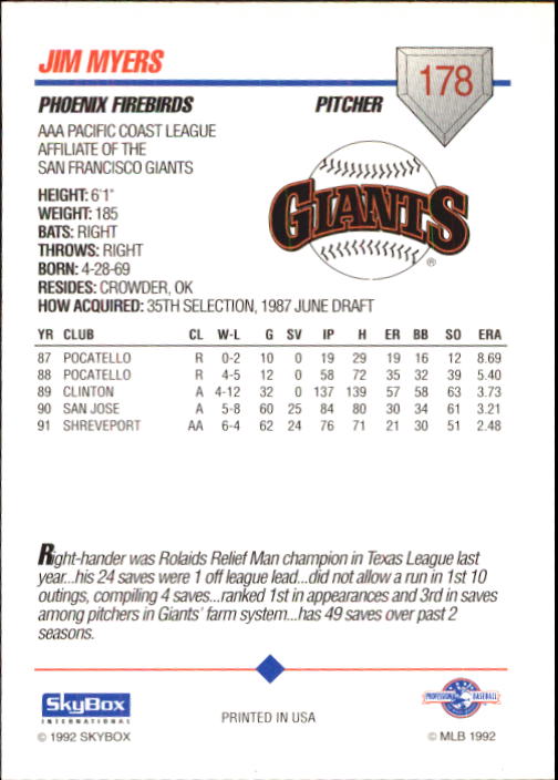 B0451- 1992 SkyBox AAA Baseball Card #'s 1-200 -You Pick- 15+ FREE US SHIP - Picture 345 of 389