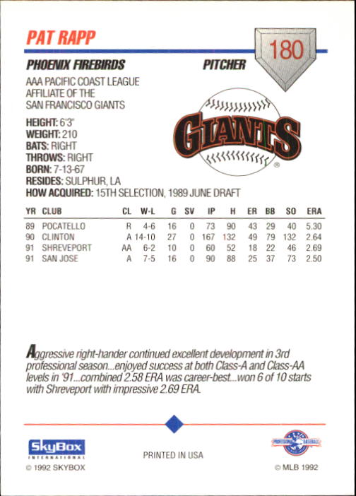 B0451- 1992 SkyBox AAA Baseball Card #'s 1-200 -You Pick- 15+ FREE US SHIP - Picture 349 of 389