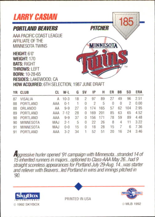 B0451- 1992 SkyBox AAA Baseball Card #'s 1-200 -You Pick- 15+ FREE US SHIP - Picture 359 of 389