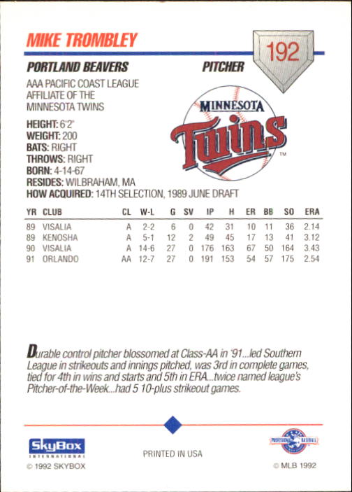 B0451- 1992 SkyBox AAA Baseball Card #'s 1-200 -You Pick- 15+ FREE US SHIP - Picture 373 of 389