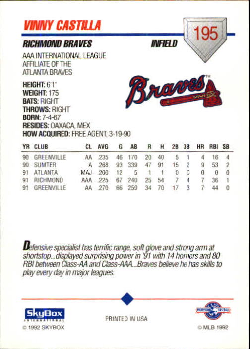 B0451- 1992 SkyBox AAA Baseball Card #'s 1-200 -You Pick- 15+ FREE US SHIP - Picture 379 of 389