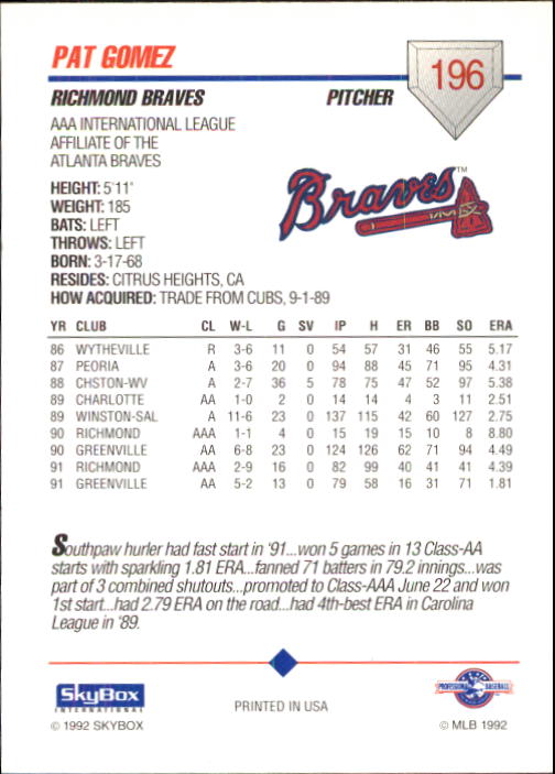 B0451- 1992 SkyBox AAA Baseball Card #'s 1-200 -You Pick- 15+ FREE US SHIP - Picture 381 of 389